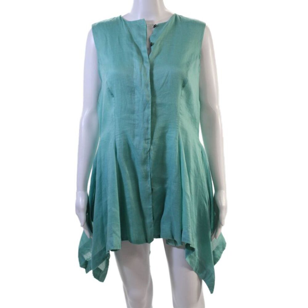 Elm Design Womens Trapeze Swing Dress Green 100% Ramie Sleeveless Size 2